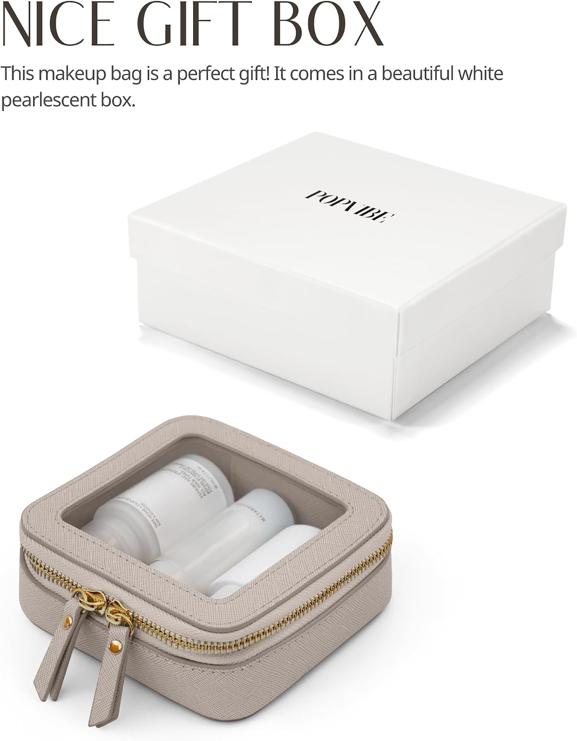 Popvibe Clear Makeup Bag Travel Cosmetic Case Toiletry Bag with Zipper Make Up Organizer Traveling Compact Car Bag Stone Mini