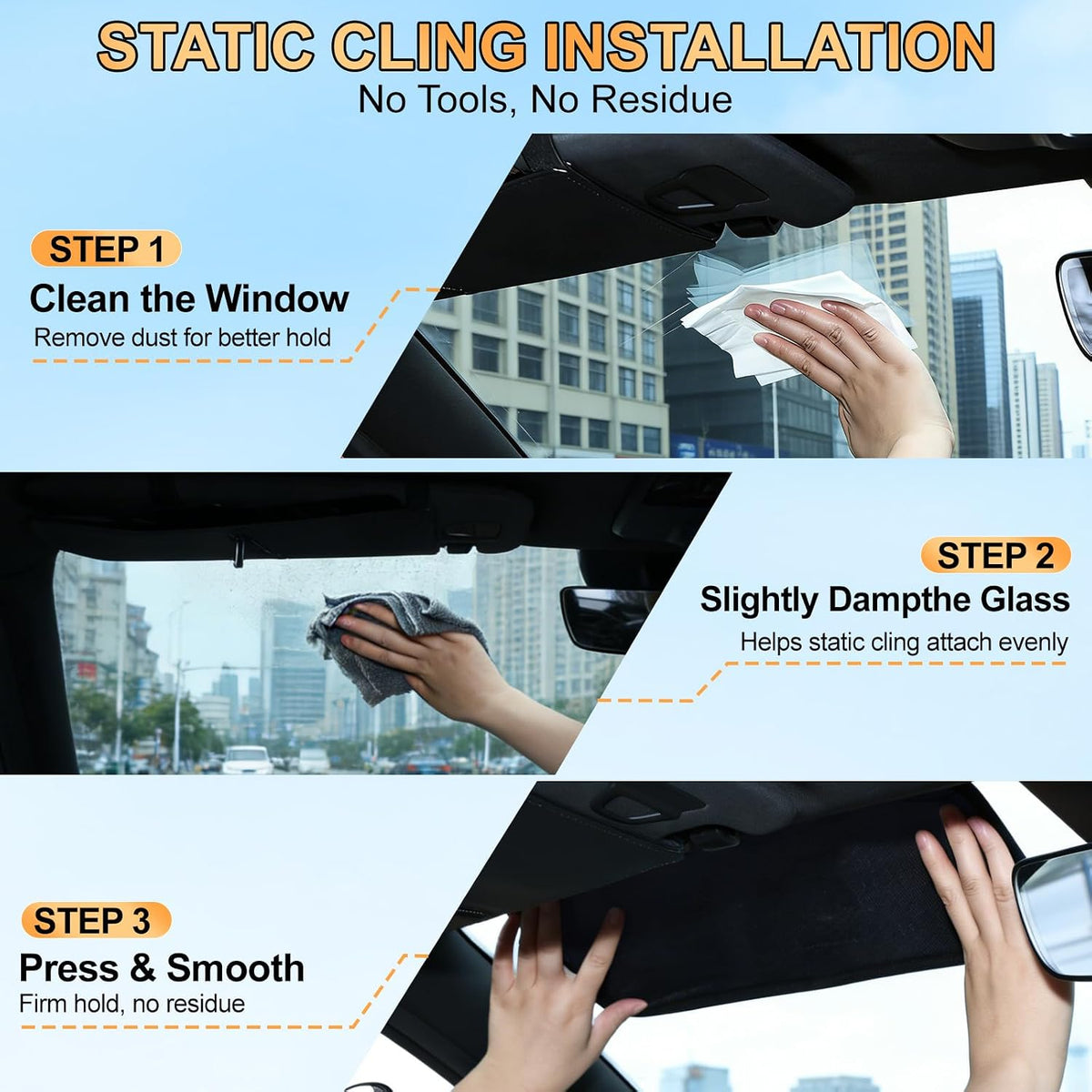 XCBYT Static Cling Window Shades, Semi-Transparent Glare Blocker | Reposition as sun moves to block glare. Clean glass perfectly before use. for Windshield & Side Windows (15.75" x 7.09")