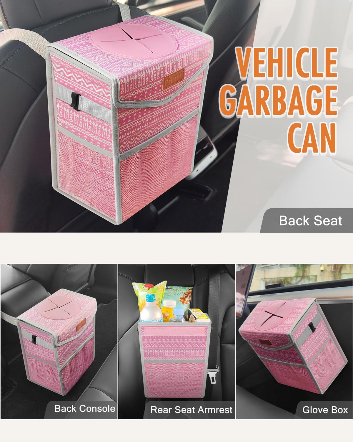 Pritent Car Trash Can with Lid Leakproof Car Garbage Bag Vehicle Trash Bin
