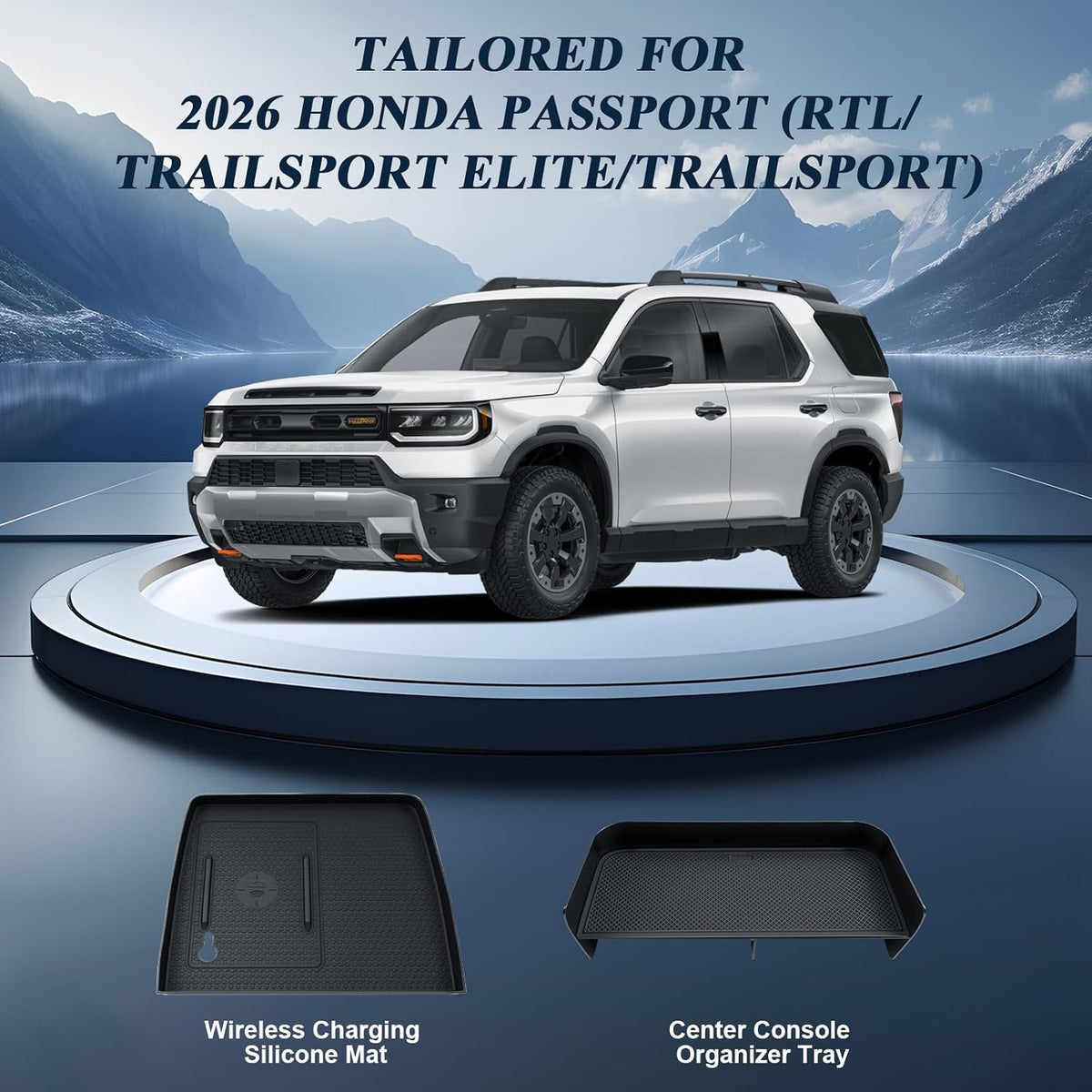 BIBIBO 2Packs for 2026 Honda Passport Console Organizer 2026 Honda Passport Center Console Organizer+Wireless Charging Mat 2026 Passport Console Insert Organizer