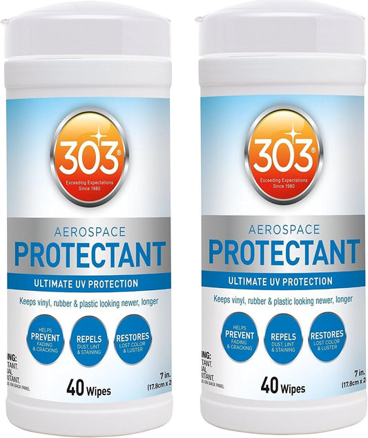 303 (30321) UV Protectant Wipes for Vinyl, Plastic, Rubber, Fiberglass, Leather & More Dust and Dirt Repellant - Non-Toxic, Matte Finish, 80 Towelettes, 2PK