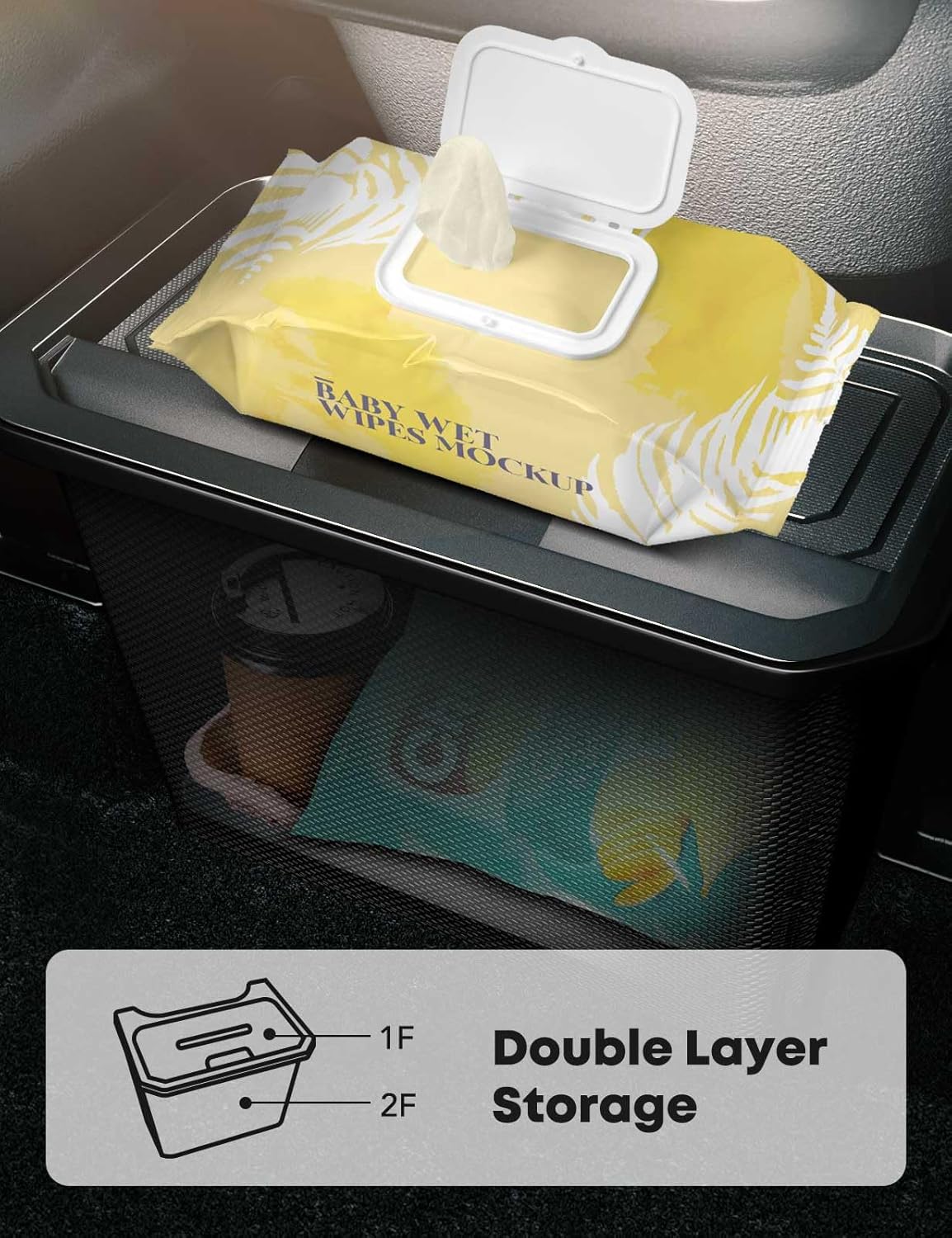 YHTAUTO Rear Center Console Organizer with Lid Fit for Tesla Trash Can Model Y 2020-2026, TPE 2nd Row Center Console Storage Box Tissue Holder Rear Middle Storage Bin