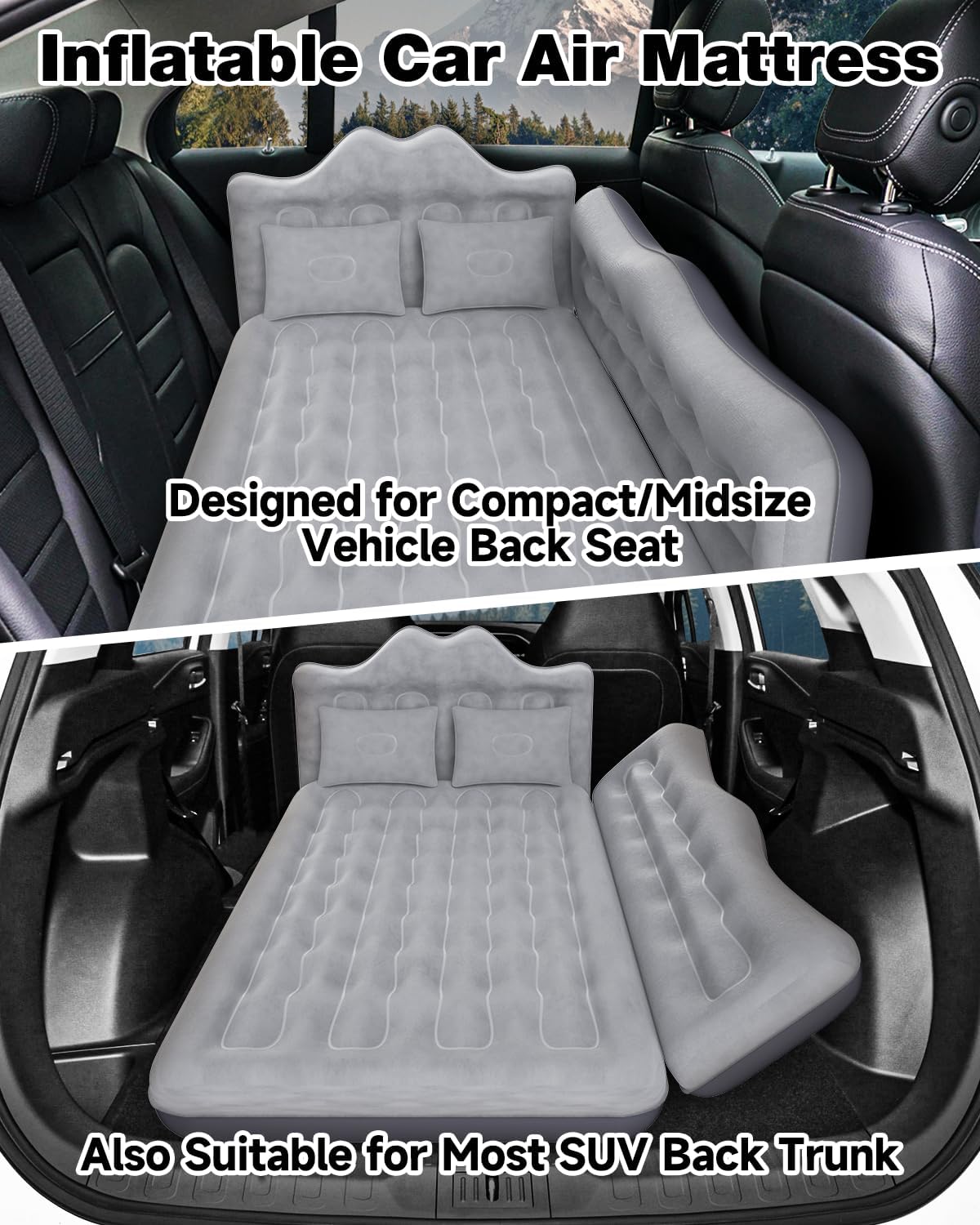 Umbrauto Truck Air Mattress Back Seat| Inflatable Car Camping Mattress Bed for Back Seat, SUV Blow Up Rear Seat Sleeping AirBed for Van Travel with Pump & Pillows