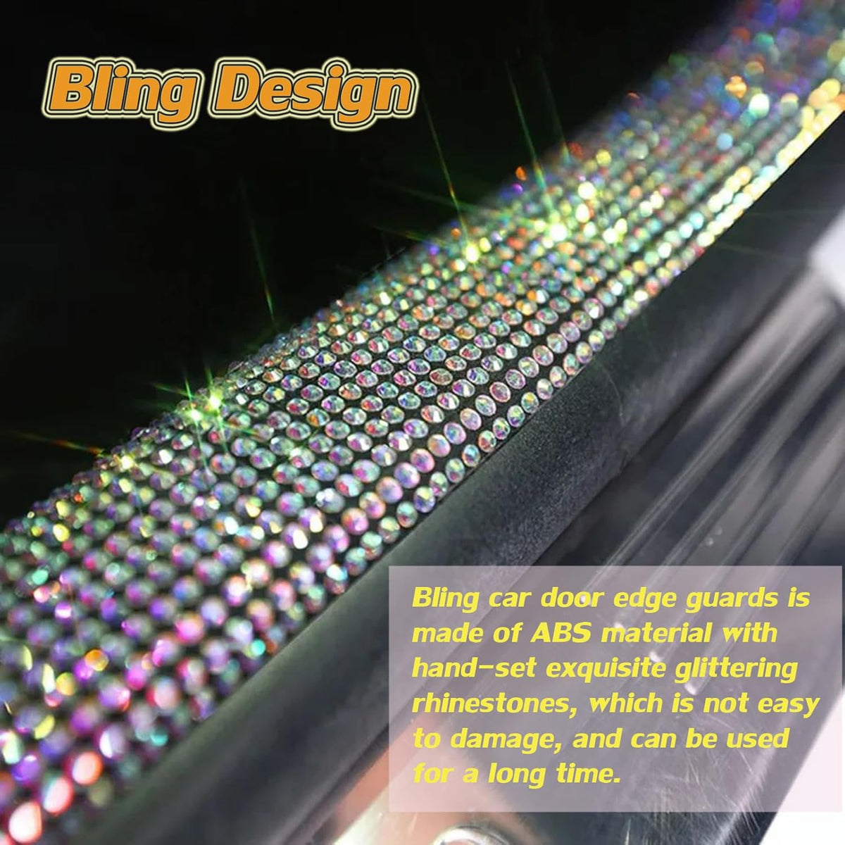 Car Door Sill Protector with Bling Rhinestones 2PCS Edge Guard Scuff Cover Anti-Scratch Strip Sticker Bumper Protector 5CM x 60CM (Black)