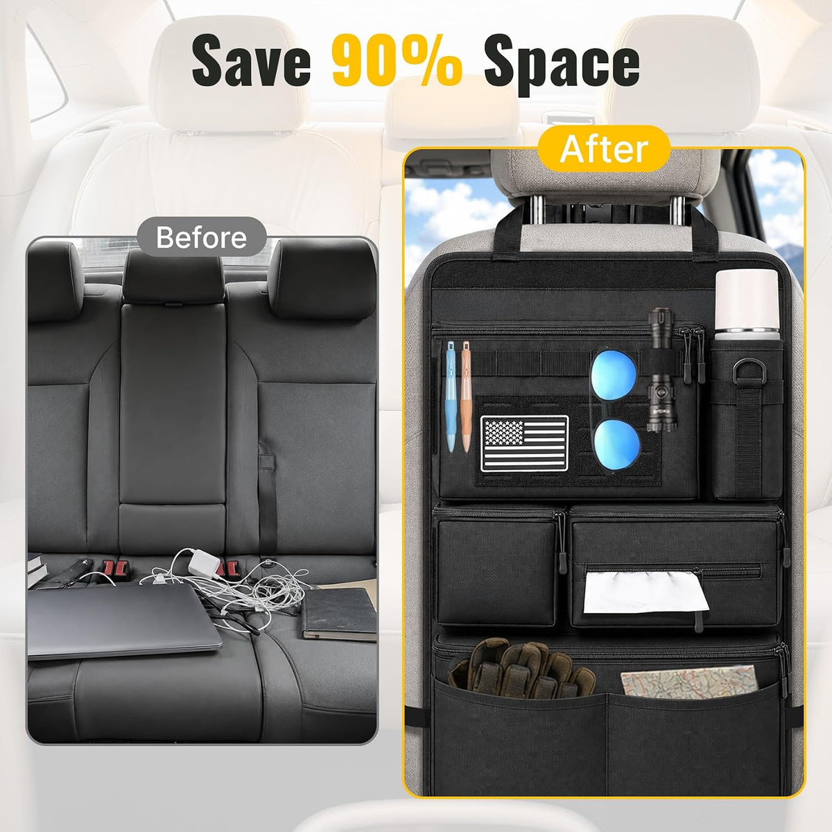 Multi-Pocket Back Seat Car Organizer, Fits Most Cars, SUVs, Trucks, Jeeps