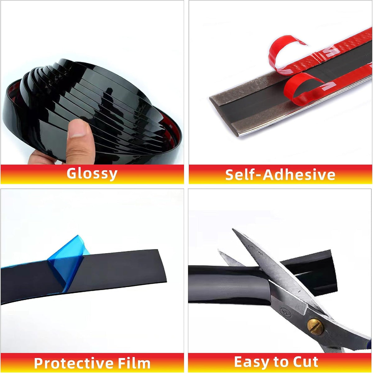 Glossy Black Car Exterior and Interior Molding Trim Universal Bumper Window Door Body Side and Household Furniture Surfaces Decorative Strip Scratch-Proof (Width: 5/16inch (8mm), Length: 25Ft)