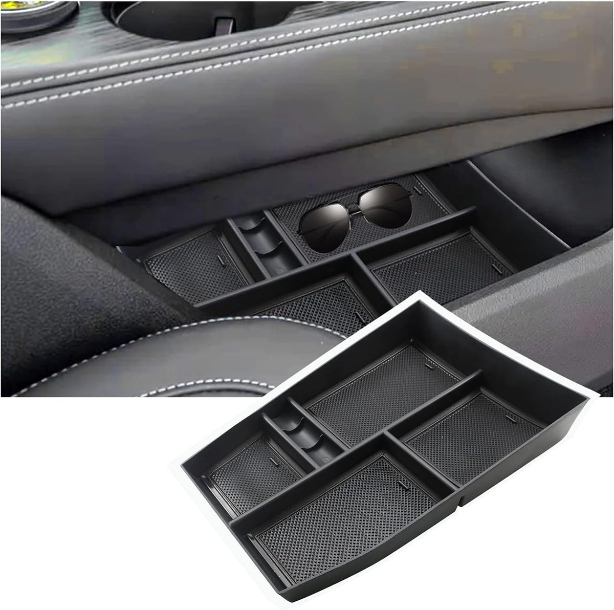 Ruiya Lower Center Console Organizer Tray Compatible with 2021-2026 Nissan Rogue S/SL/SV/Platinum Under Armrest Storage Box Nissan Rogue Interior Accessories with Coin Holder