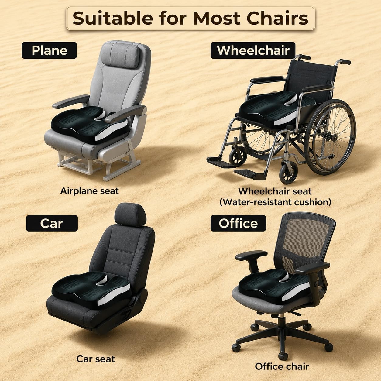 Seat Cushions for Office Chairs Wheelchair Cushion for Long Sitting Back Pain，Memory Foam Seat Car Computer Desk Chair Cushion，Coccyx Cushion for Tailbone Pain Relief Cushion Office Chair Black Blue