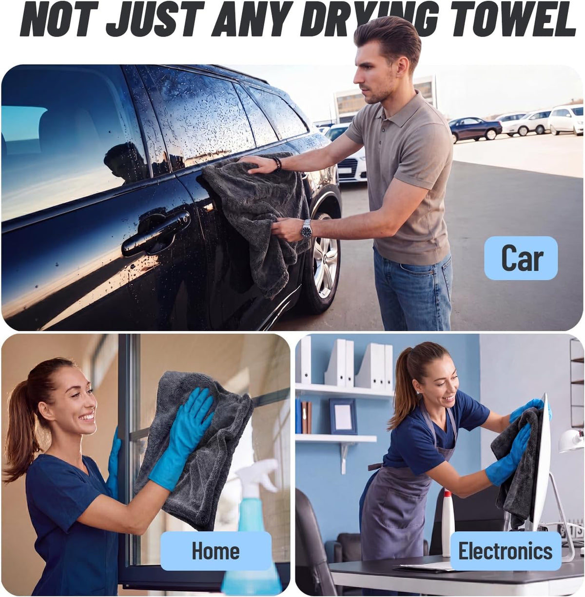 𝟏𝟑𝟎𝟎GSM Car Drying Towels: 2-Pack 36"X24" - Super Absorbent