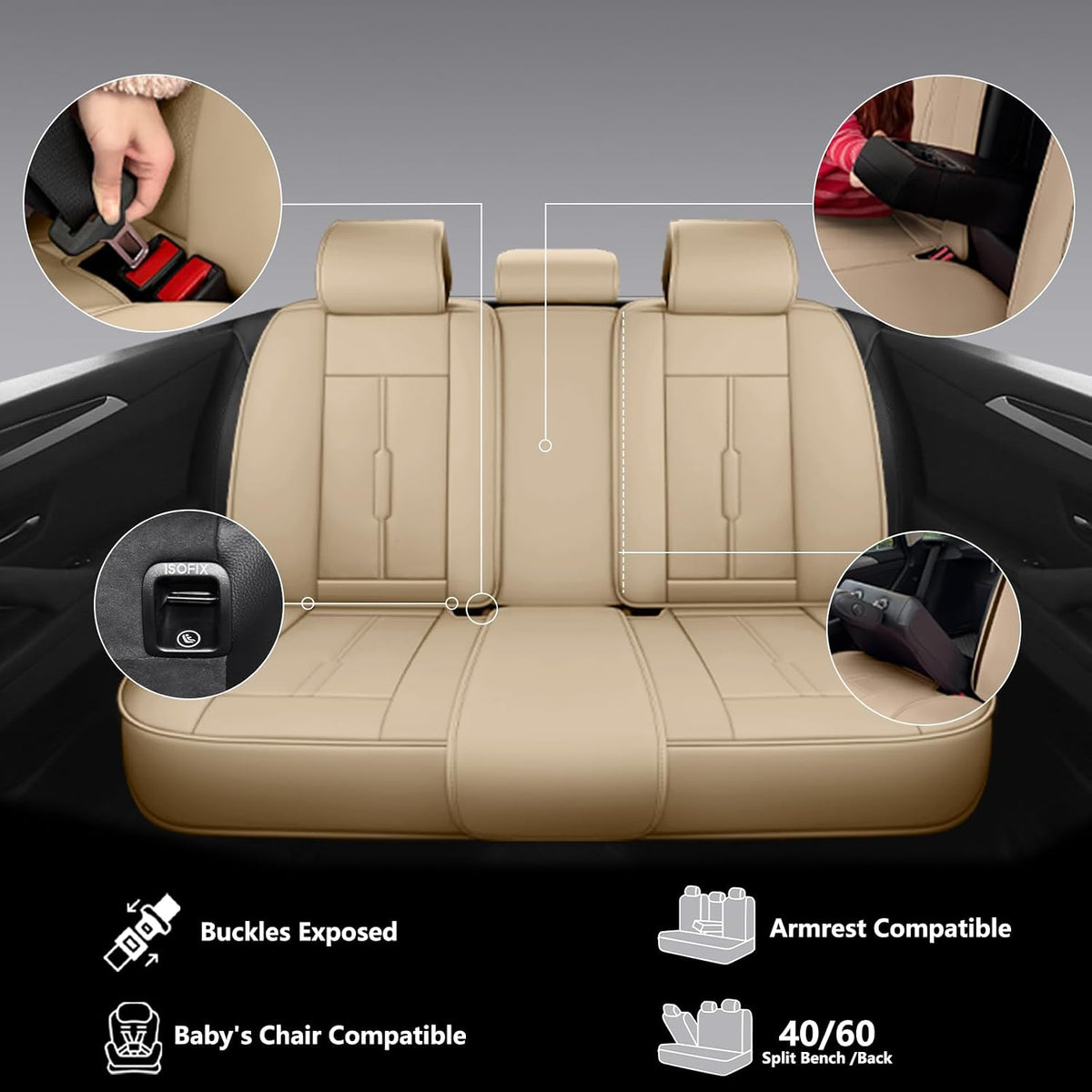 NS YOLO Universal Fit Premium Beige Leather 5-Seats Car Seat Covers