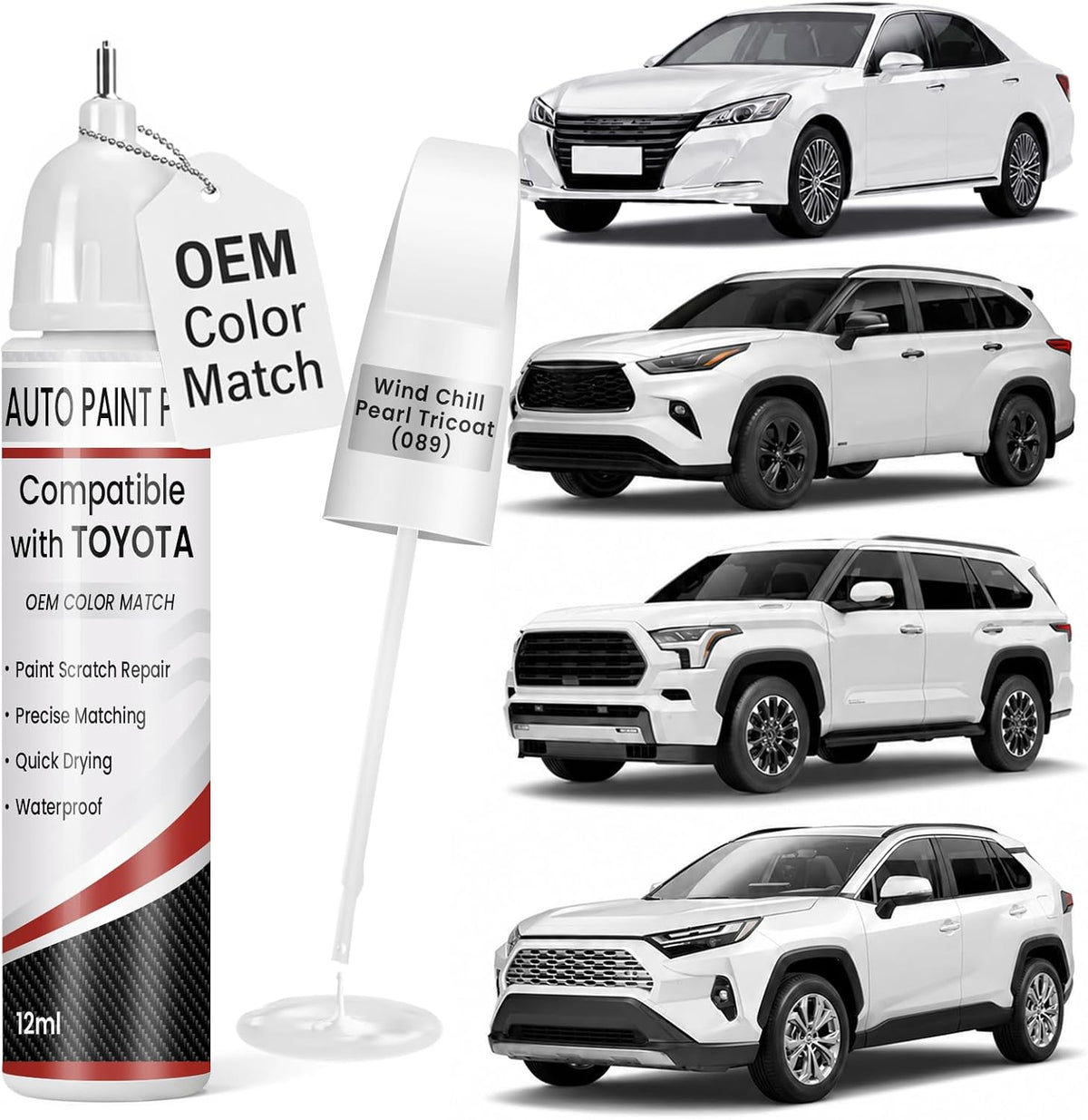 Blizzard Pearl Tricoat(070) Touch Up Paint for Toyota, 0.4 fl oz OEM Color Match Professional Grade Car Paint Scratch Remover for Avalon/RAV4/Camry/Corolla/Highlander/Prius/Sequoia/Sienna
