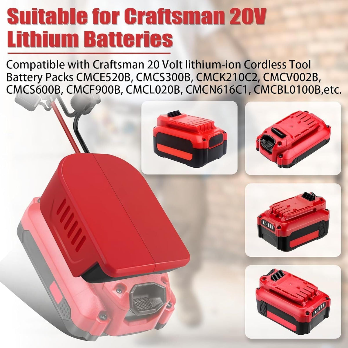 Jumper Cable Clamps Kit for Craftsman 20V Battery Jumper Starter Automotive Booster Cables 6Ft 12AWG Power Tool Line for Car Riding Mower Motorcycle