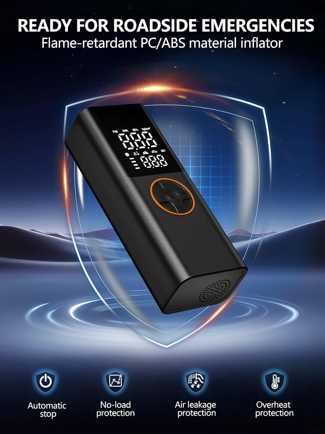 Tire Inflator Portable Air Compressor,12V DC, Rechargeable Battery