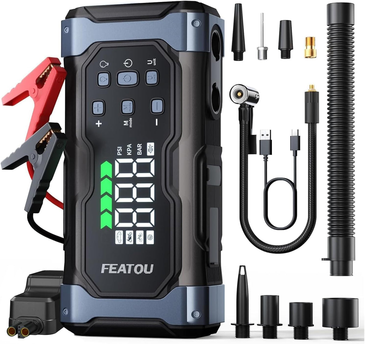 High-Power 9000A Jump Starter with Air Compressor, 12V Car Battery Jump Starter, Portable Jump Box for Car(All Gas/14L Diesel) with Tire Inflator, PD 30W Fast Charge, Forced Boost Battery Jumper