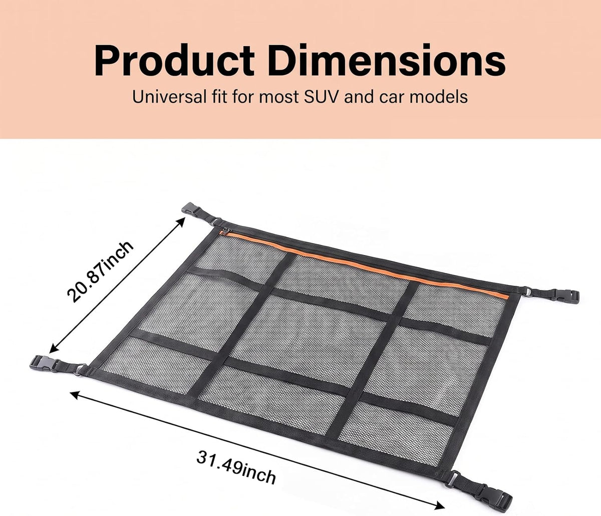 Double-Layer Car Ceiling Cargo Net, 31.5"x21" Heavy Load Car Roof Storage Organizer, Heavy Duty Roof Mesh, Fit for SUV Van Camping Road Trips, Van Life Essentials (Black)