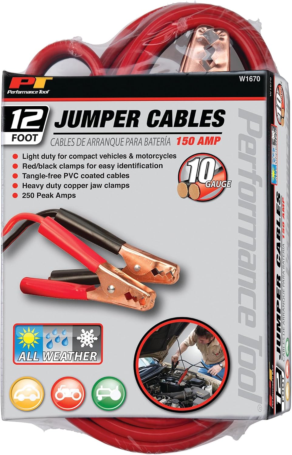 Performance Tool W1670 12 ft. 10-Gauge 150 Amp Jumper Cables