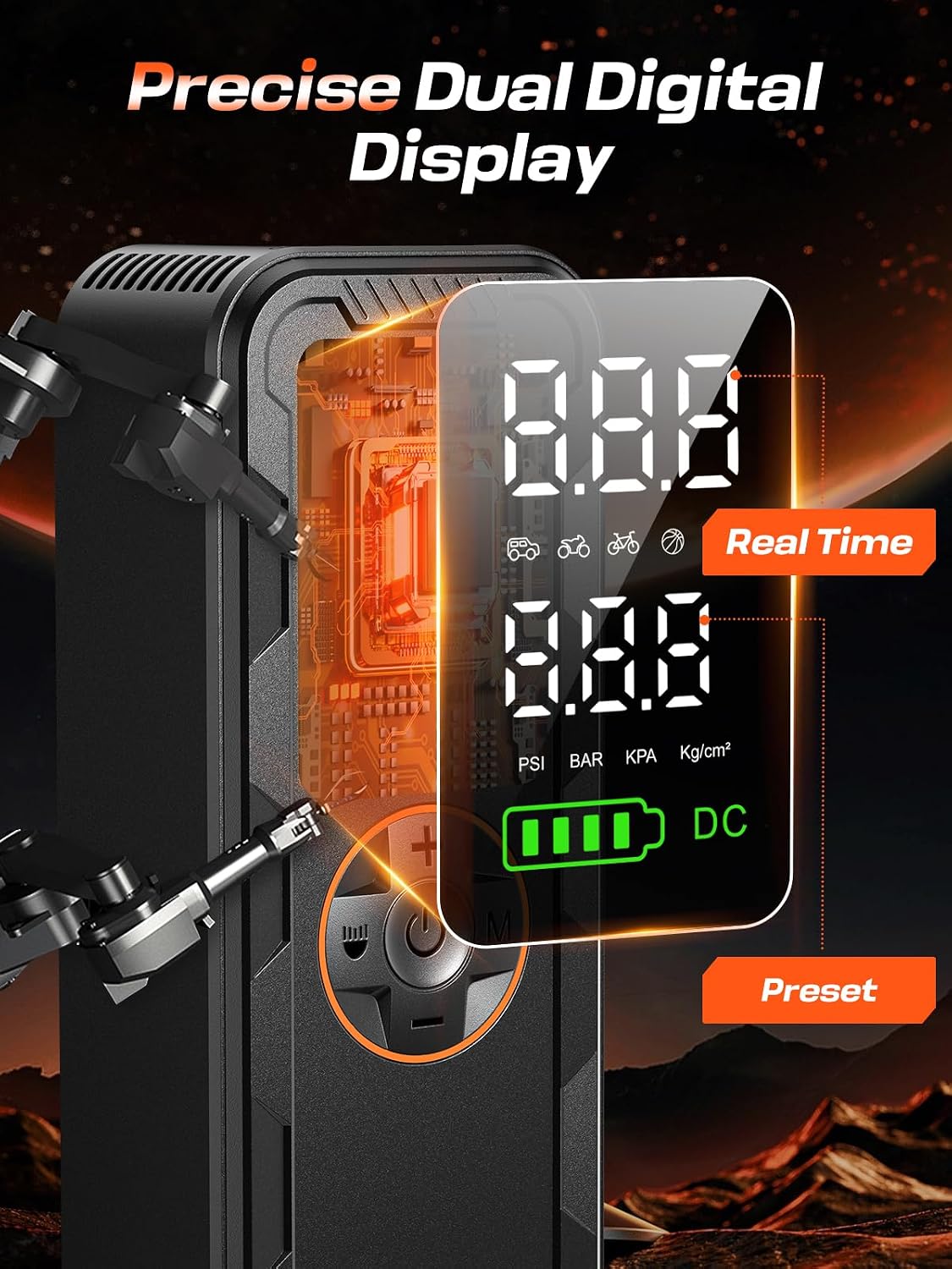 Tire Inflator Portable Air Compressor, 150PSI Electric Air Pump with Digital Pressure Gauge, Fast Inflation, Auto Shut-Off, 12V LED Light, Compact&Cordless Quick Inflation for Car, Motor, Bikes, Balls
