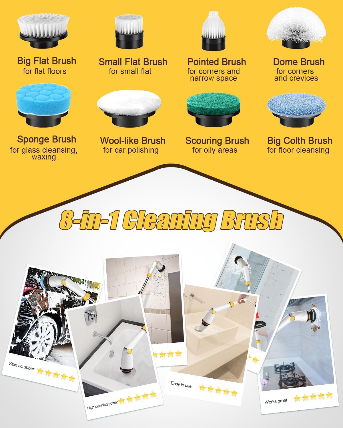 Qimedo Electric Spin Scrubber Q2, 4000mAh Battery, 1500RPM High Power