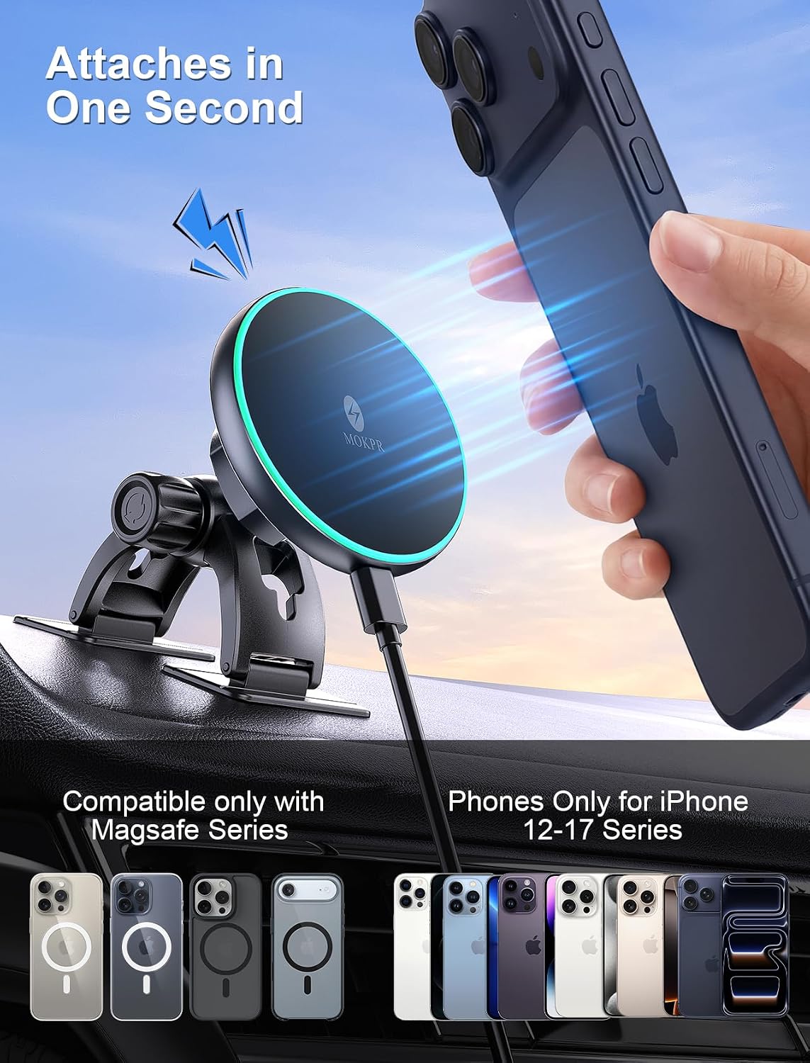 for iPhone Magsafe Car Mount Charger Vent-LED Wireless Car Charger