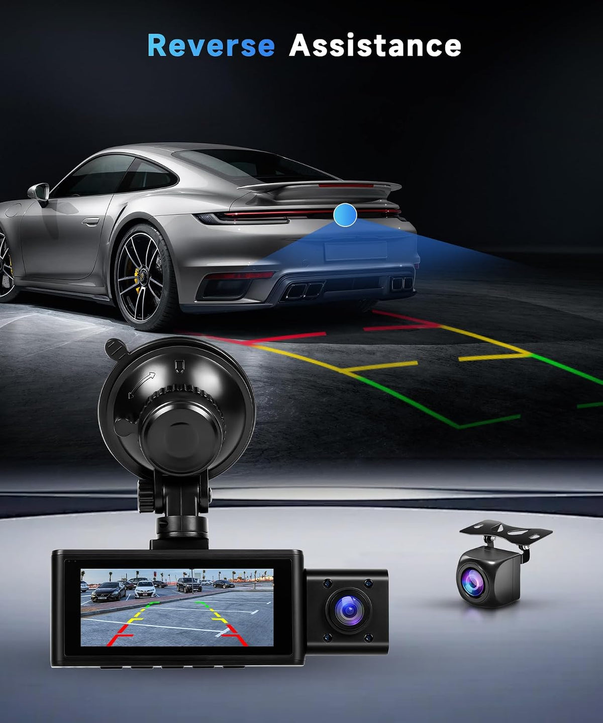3 Channel Dash Cam 360° Front and Rear Inside, 2.5K Car Camera Recorder, 3.16 Inch Screen with WiFi GPS, Low-Light Night Vision, G-Sensor, 24/7 Time-Lapse Parking Loop Recording