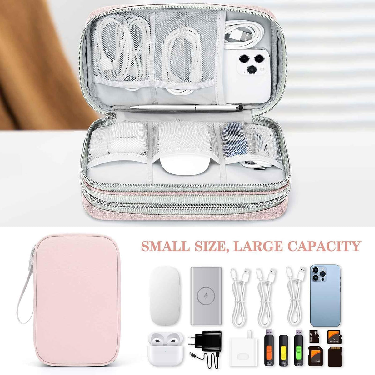 FYY Electronic Organizer, Travel Tech Pouch Bag, Large, Light Pink