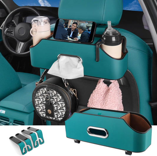 HOLDCY Car Back Seat Organizer with 2 Drink Cup Holder - Tissue Box and Storage Box Hook - Multi-functional Storage - Great for Kids and Travel (Blue)