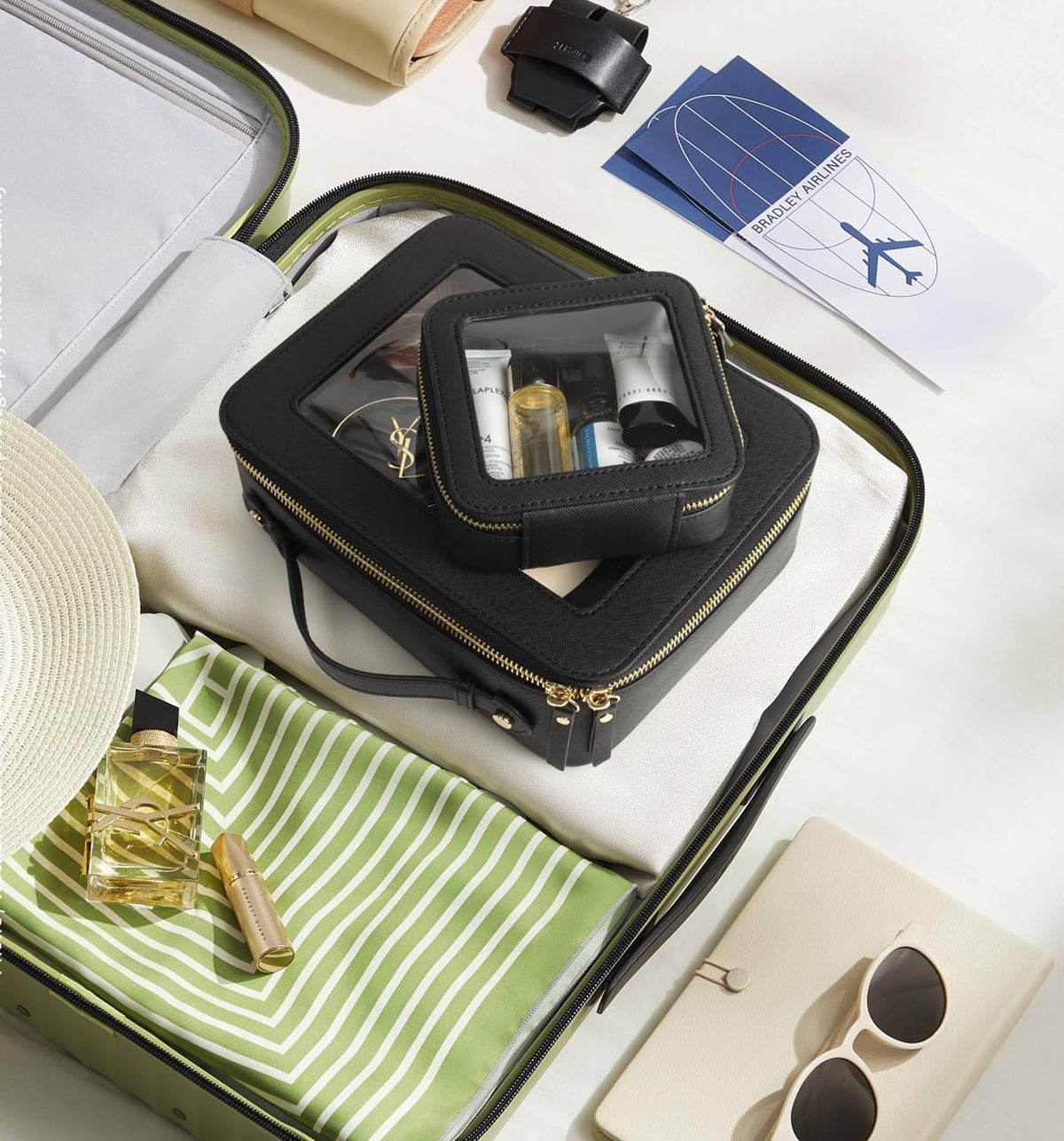 Clear Makeup Bag Set-Travel Toiletry Organizer for Women(Mini+Large Black)