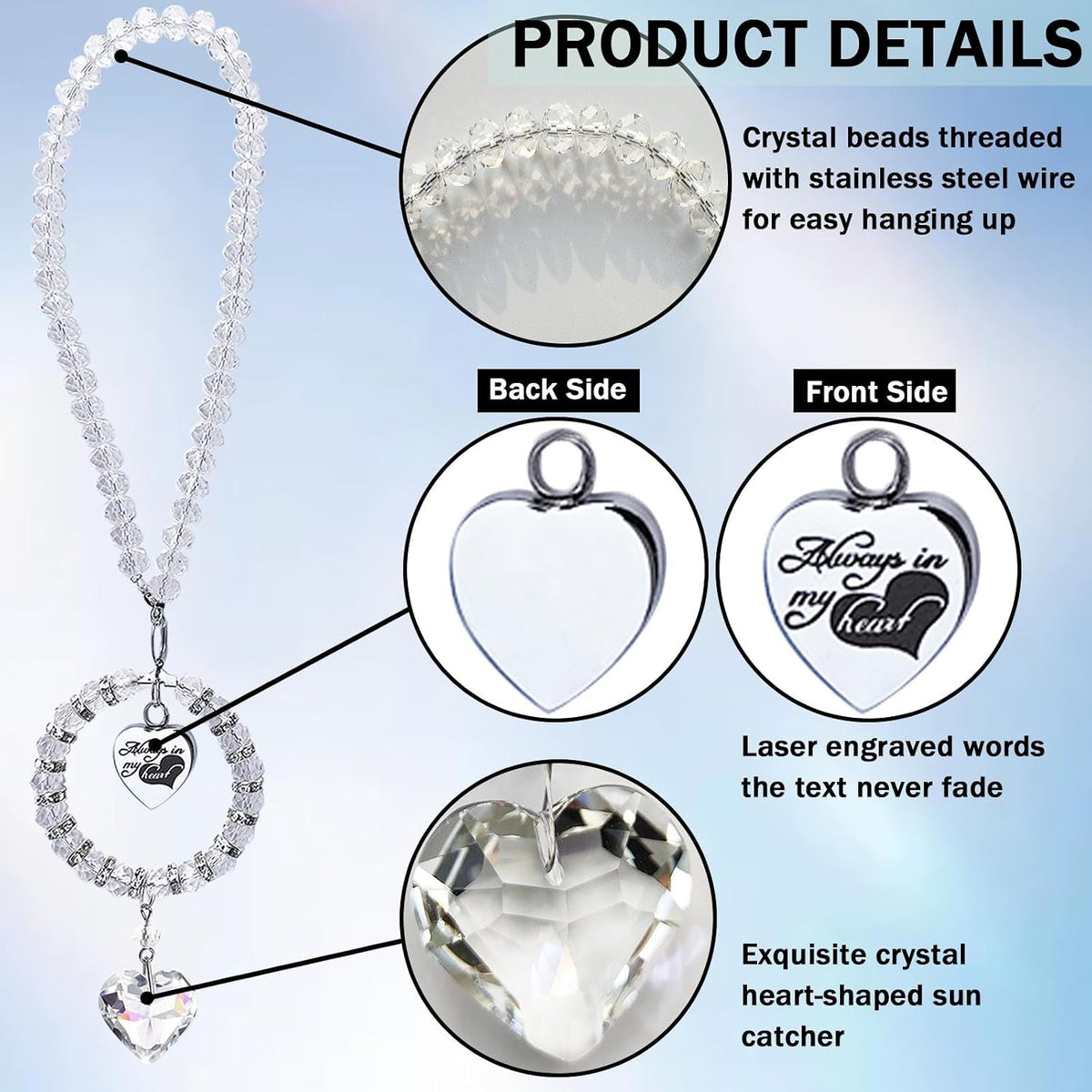 Crystal Suncatcher Mini Urn for Car Rear View Mirror Hanging Ashes Holder