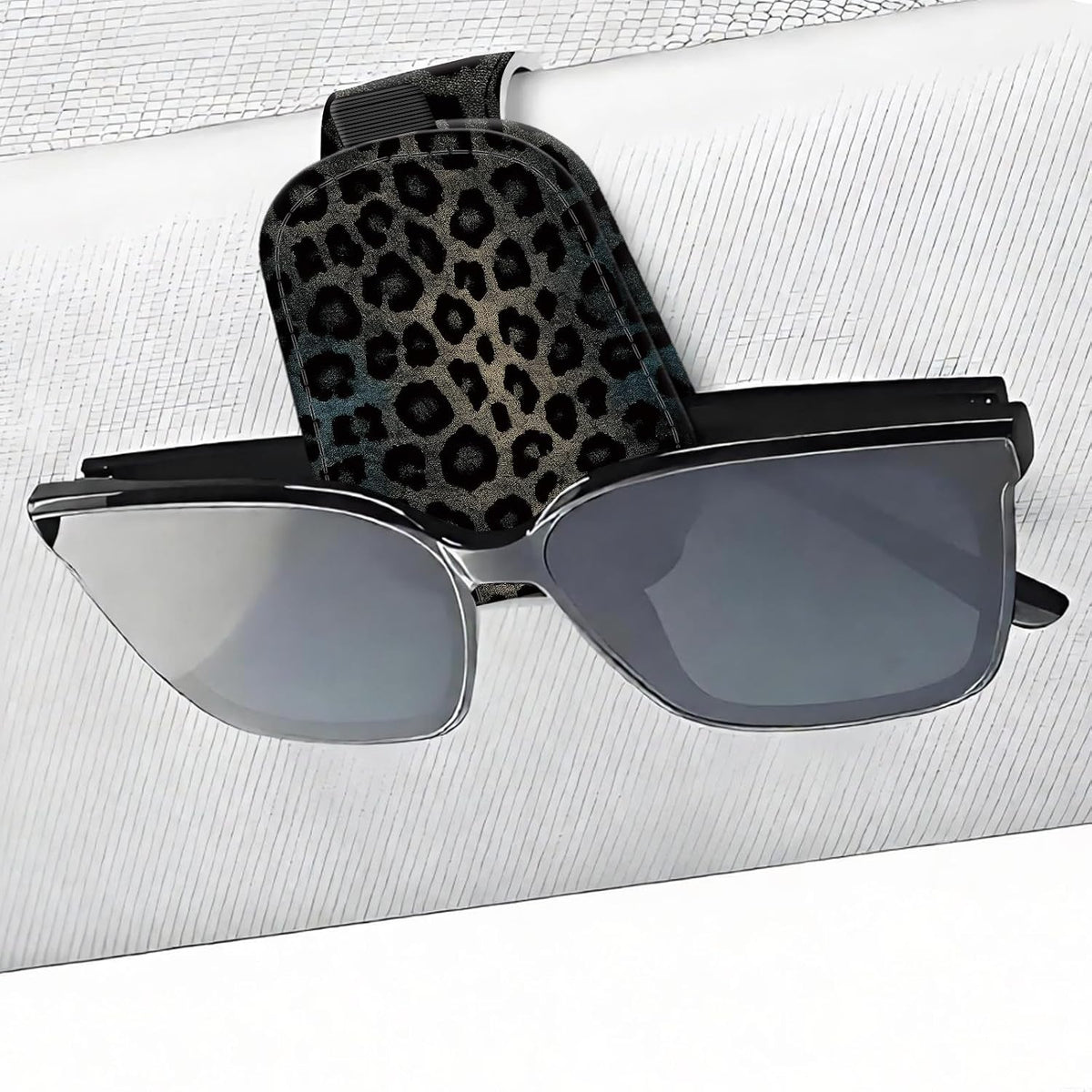 Leather Magnetic Sunglass Holder for Car Sun Visor, Cute Eyeglass Ticket Card Hanger Clip, Universal Auto Interior Accessories for SUV Pickup Truck, Purple Floral