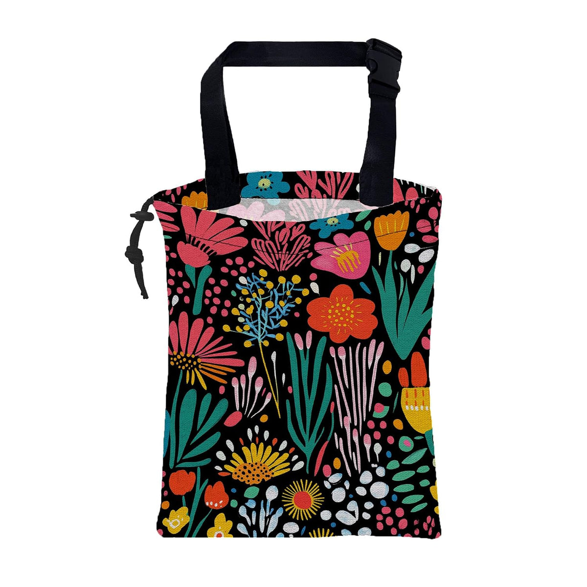 Car Garbage Bag Modern Flower and Green Leaves Hanging Canvas Car Trash Bag Drawstring Car Back Seat Organizer for Car Back Front Seat Console with Adjustable Buckle