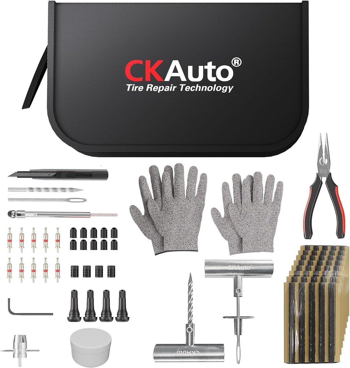 CKAuto 36 pcs Universal Tire Repair Kit with Plugs Heavy Duty Professional