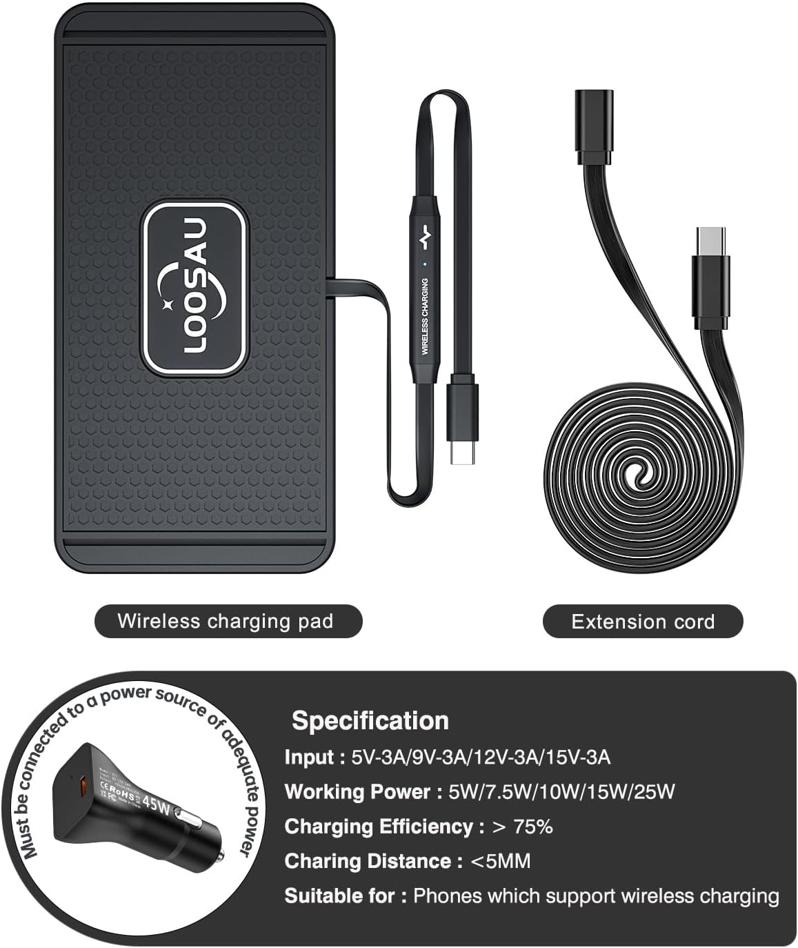 25W Wireless Charger Car Fast Wireless Phone Charging Pad Type C