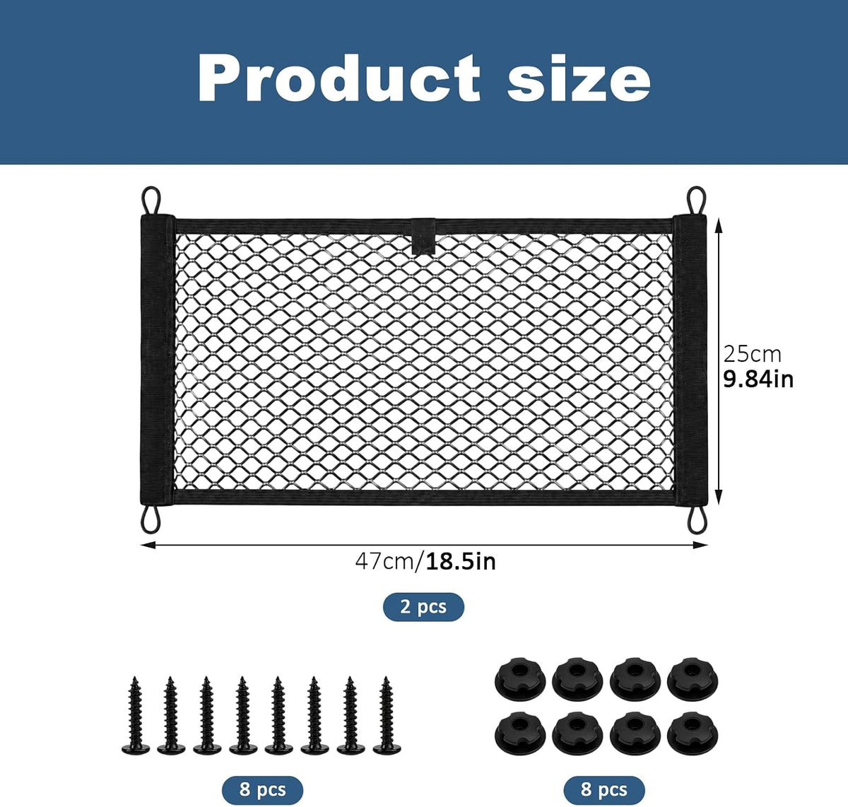 2 Pack Small Cargo Net, Elastic Stretchable Pocket Storage Mesh Net