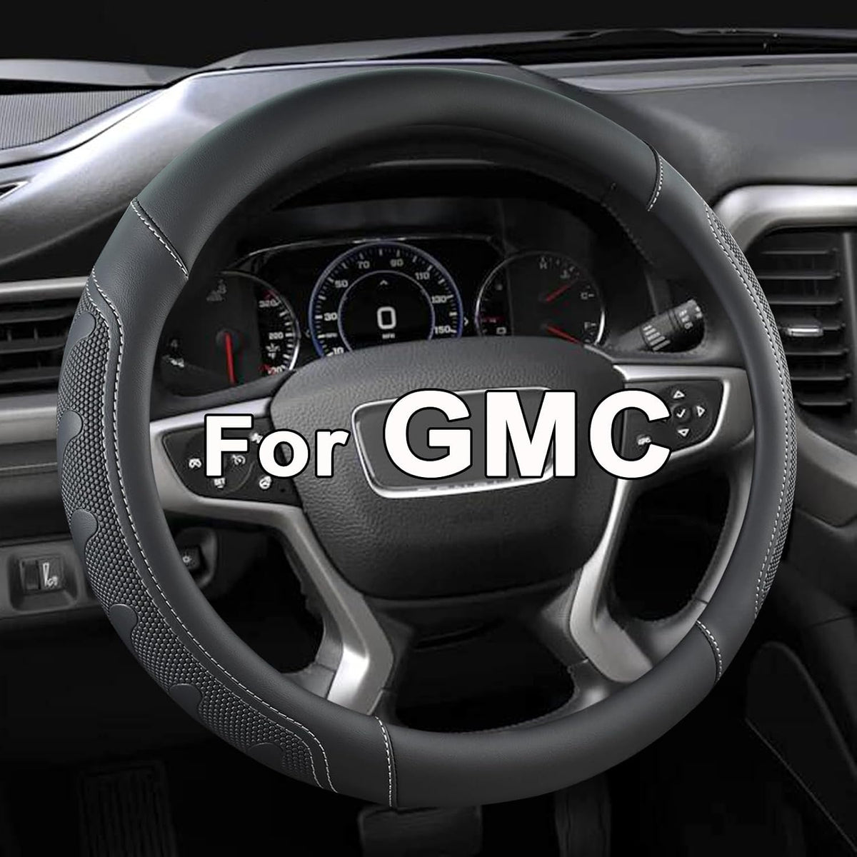GIANT PANDA Steering Wheel Cover for GMC Sierra Acadia Terrain Yukon(Black+Gray Line-Standard Size)