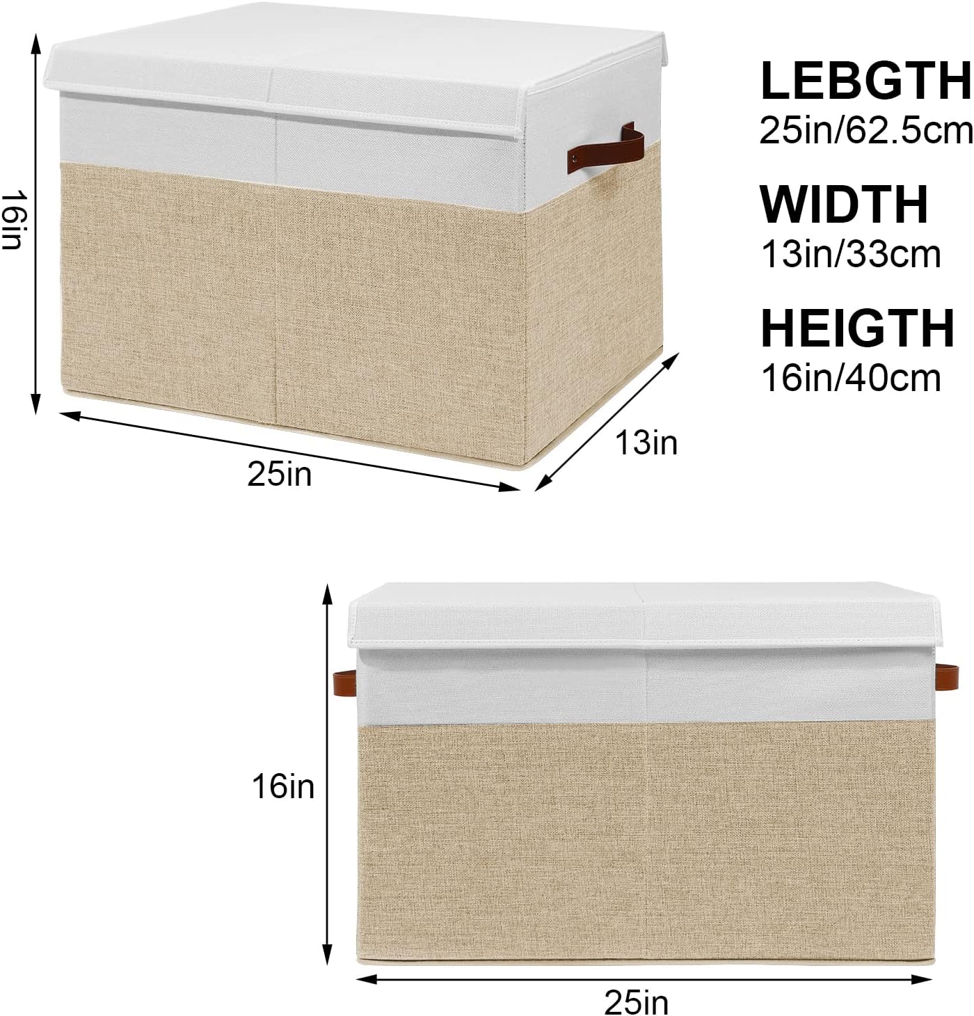 Gowee Large Toy Storage Box with Lid, Sturdy Toys Storage Chest Bin Organizer Basket with Dividers for Kids, Boys, Girls, Nursery, Closet, Bedroom, Playroom 25"x13" x16" (Beige and White)