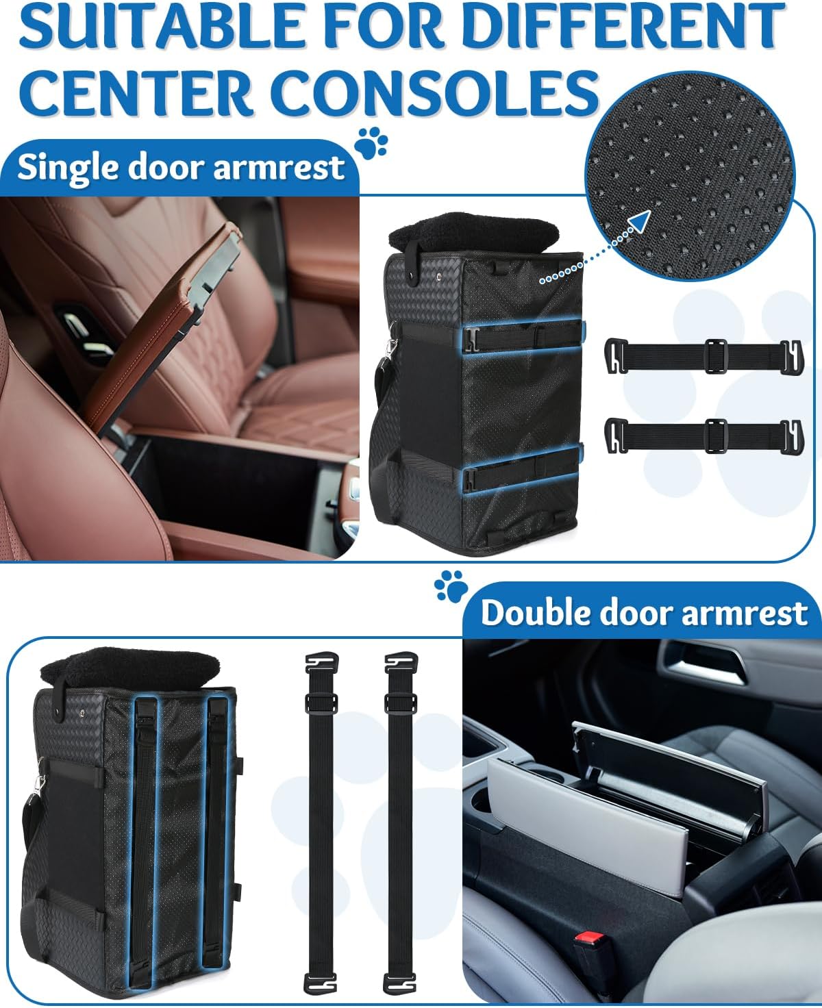 Center Console Dog Car Seat, Pet Car Seat, Armrest Middle Console Booster Travel Carrier for Small Dogs and Cats(Black Leather)