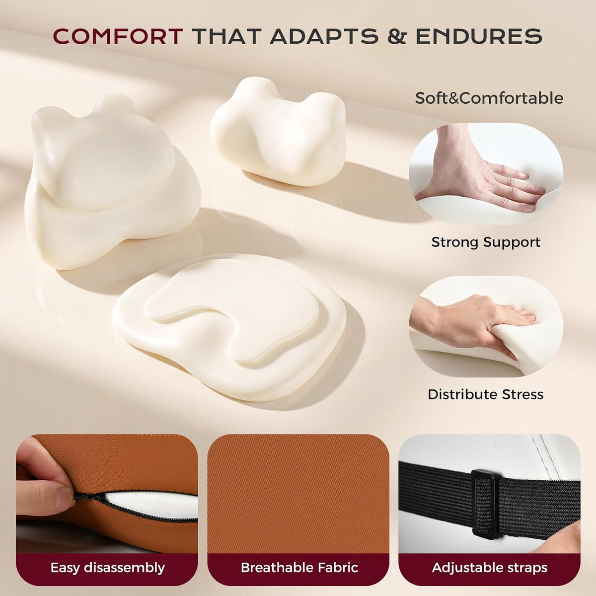 Coverado Car Seat Cushion and Lumbar Support Pillow with Headrest, Memory Foam Cooling Silk Ergonomic Cushion for Driving Back Neck Pain Relief Universal Fit Coffee