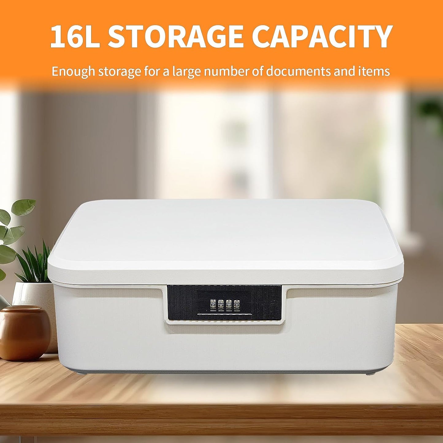 Lockable Storage Container Bin, 4.2 Gallon Capacity Organizer Box with Combination Lock, Heavy Duty Plastic Trunk, Usable As Item Organizer Or Office File Storage(White)