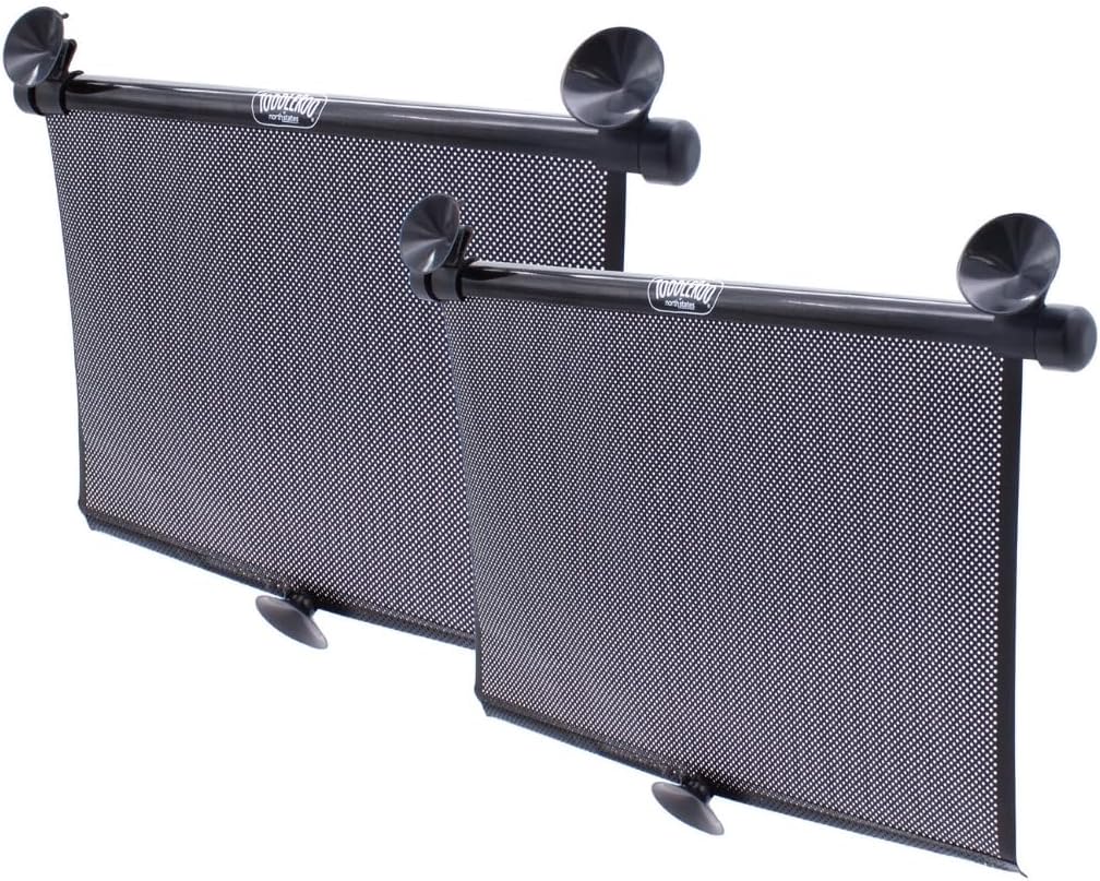 Toddleroo by North States - Extra Wide Car Window Shades for Baby: Car Shades for Side Windows - Retractable Pull-Down Roller - Black - 2-Pack