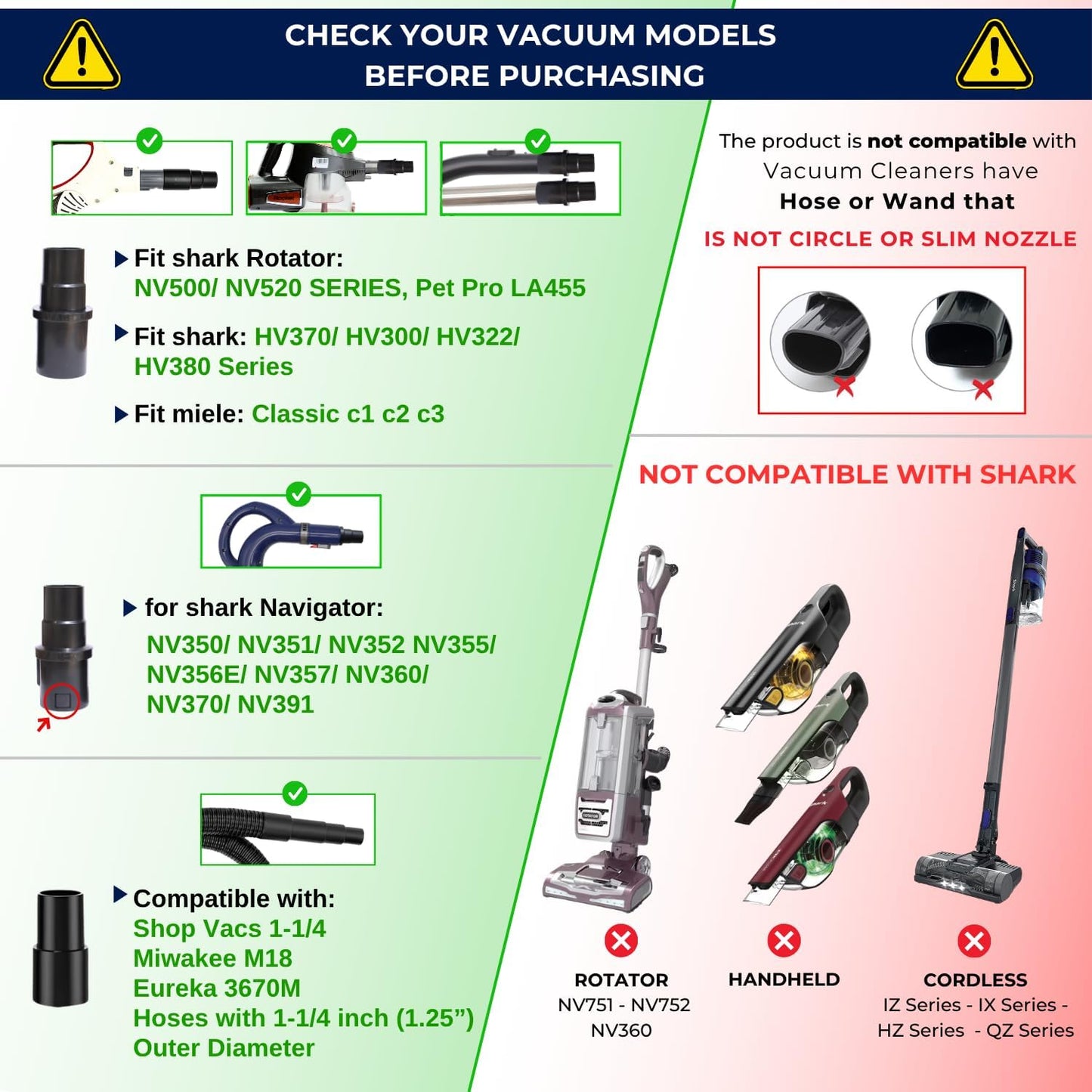 For Shark Navigator NV360, NV350 NV351 NV352, Rocket HV301 HV322 HV371 & Rotator NV500 Series-Vacuum Attachments Accessories 1 1/4'' plus Vacuum Adapter Compatible with Sharks Vacuum Cleaners