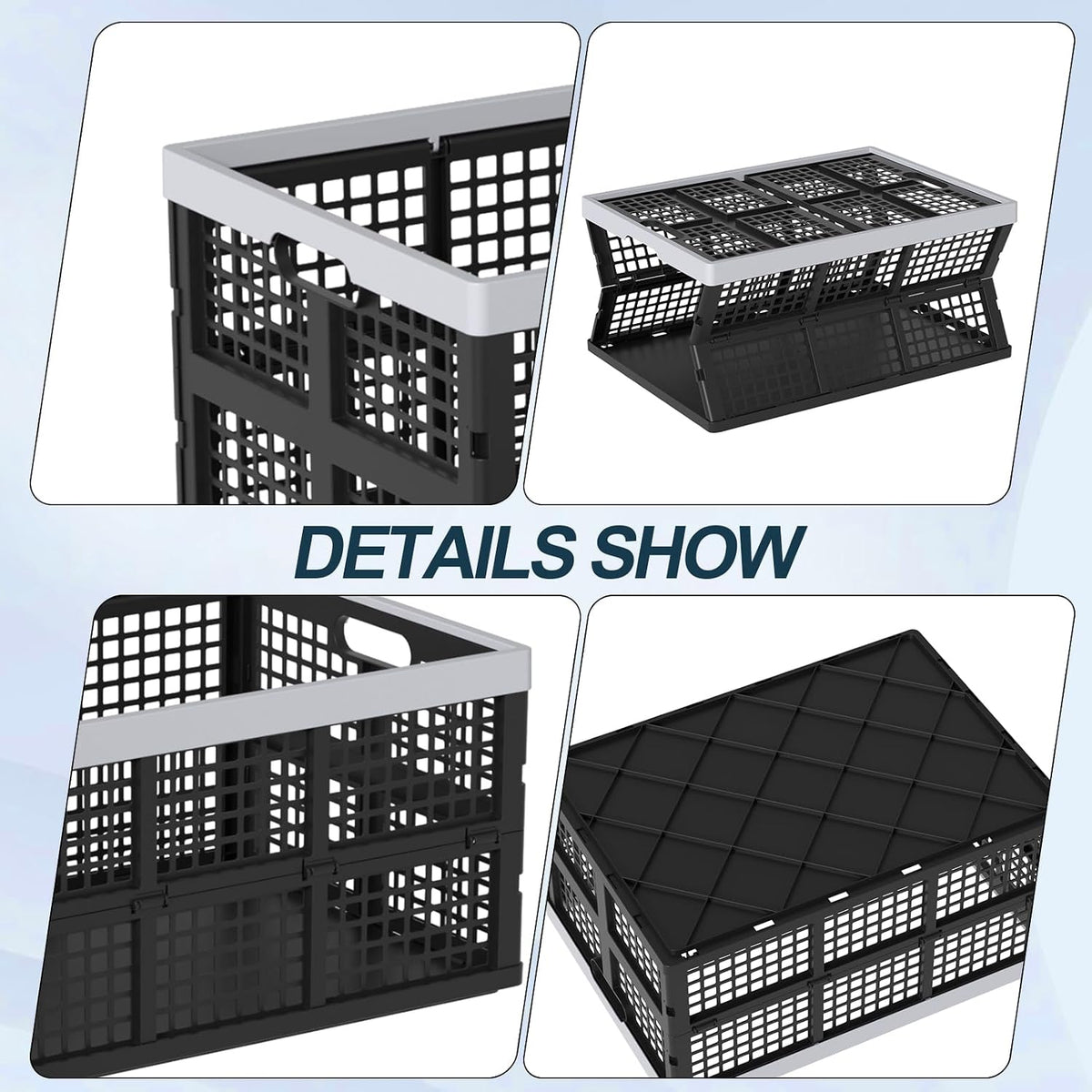 Saedy 66L Plastic Collapsible Folding Storage Crates, 3 Packs