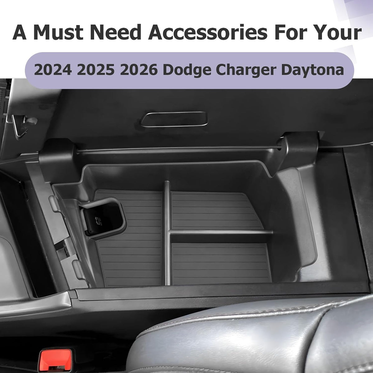 LUWU 2024-2027 Charger Daytona Center Console Organizer for 2024 2025 2026 2027 Charger Daytona R/T Scat Pack Accessories OEM Fit Armrest Console Storage Box Insert Tray Durable ABS Material Black