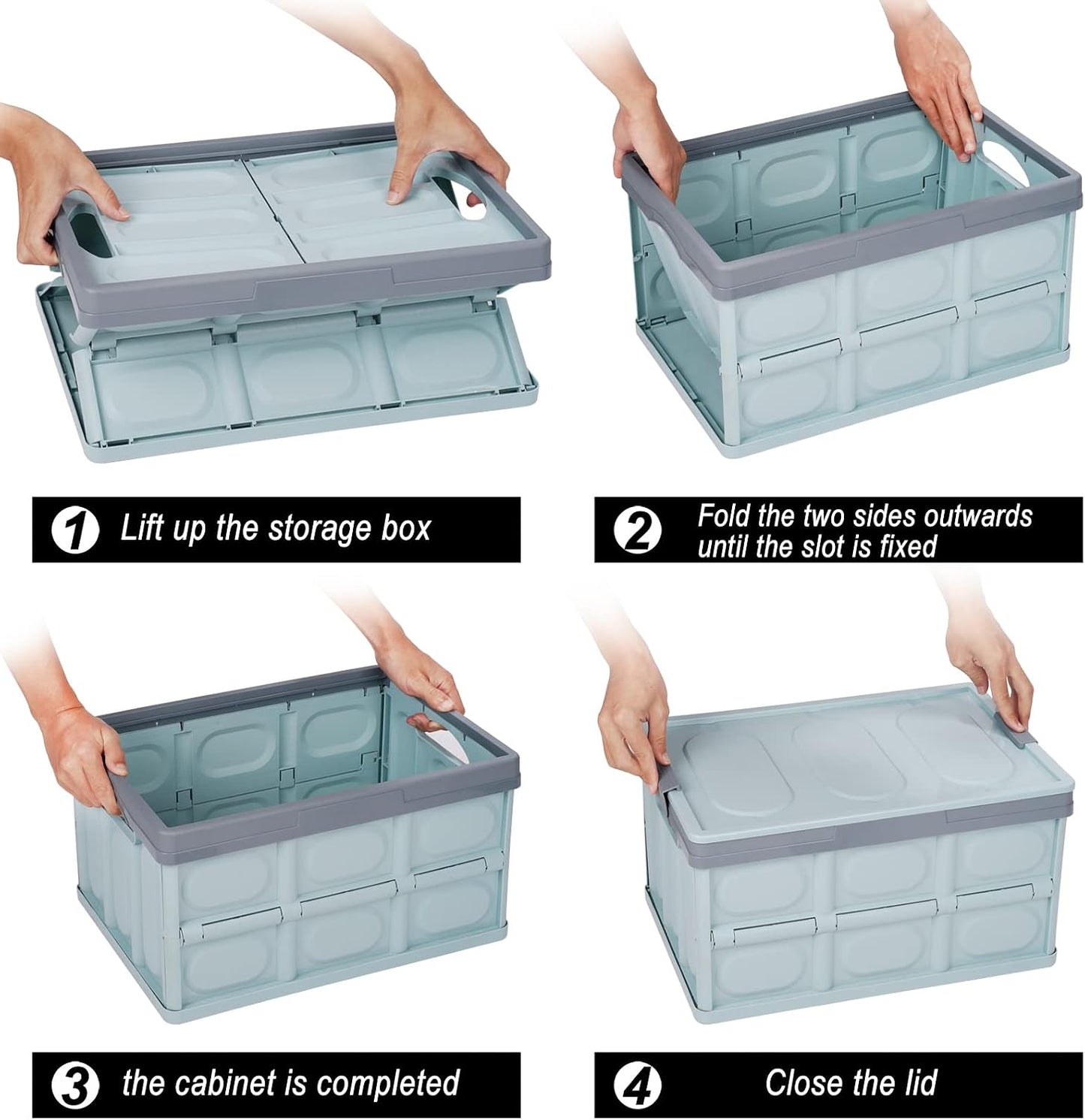Phyllia Foldable Storage Boxes with Lidsz, 3 Pack Collapsible Plastic Storage Bins Organizer Containers Baskets Cub with Cover,Stackable Utility Crates Storage Box (Blue, 30L)