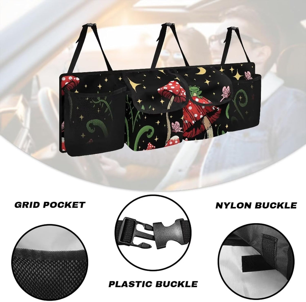 Cute Frog Car Trunk Organizer Mushroom Stars Moon Large Capacity Hanging Car Storage Bag Waterproof Cargo Bag,Frees Trunk Floor