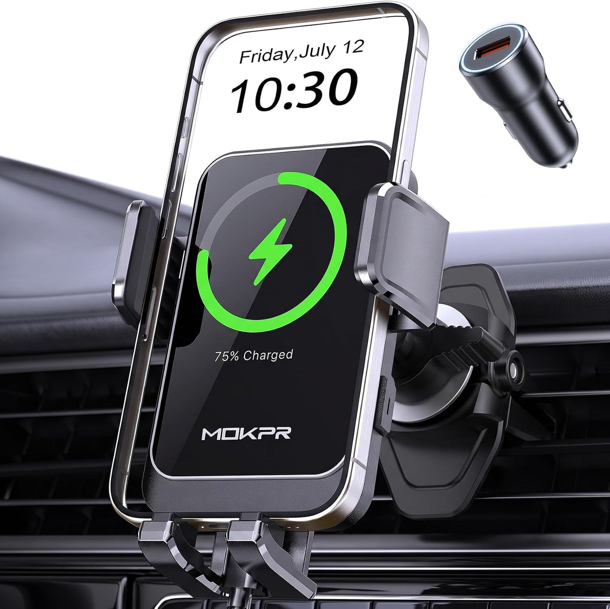 Wireless Car Charger, MOKPR 15W Auto Clamping Car Phone Holder Charger