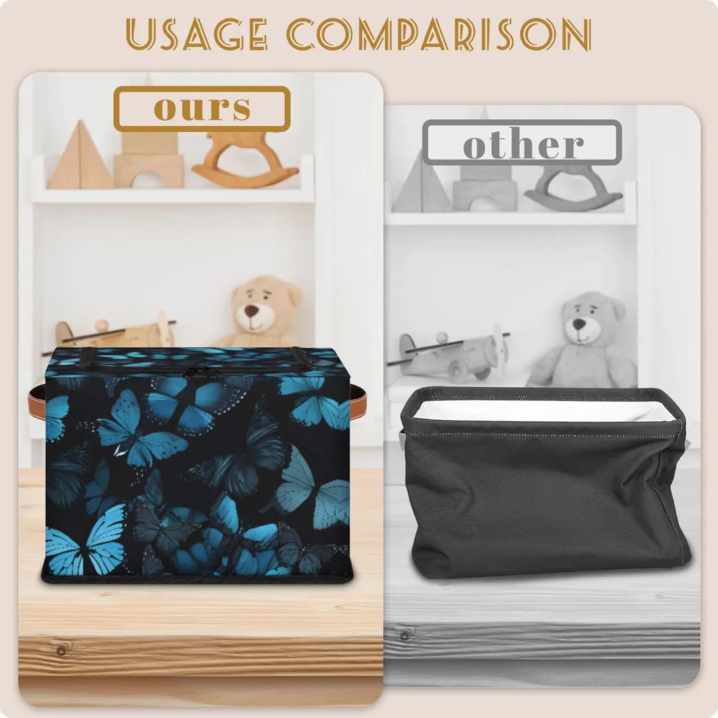 Blue Butterfly Storage Bins With Zipper Lid, Collapsible Trunk Organizer, Car Organizers and Storage Bins with Lids, Decorative Storage Boxes with Handle, Home Storage Baskets for Organizing