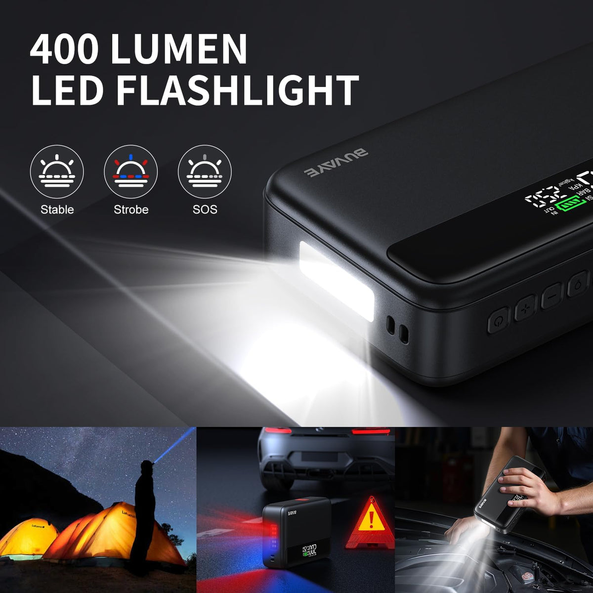 Jump Starter with Air Compressor, 5000A Battery Jumper Starter Portable (All Gas and 10L Diesel) with 150PSI Auto-Shutoff Tire Inflator 12V Car Battery Charger with Jumper Cable LED Light