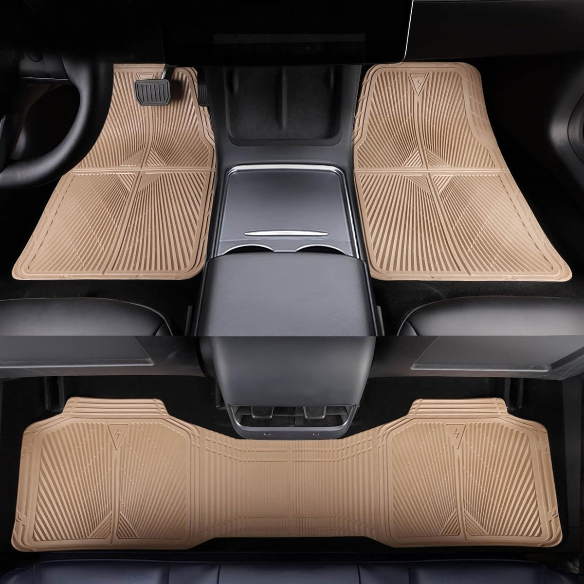 CAR PASS Beige Rubber Floor Mats&Cargo Liner,Waterproof Truck Mats Heavy Duty,All Weather Trim-to-Fit Automotive Mat for Car Truck SUV,Anti-Slip Easy Clean Durable,Full Set 5-Piece,3D Emboss All Beige
