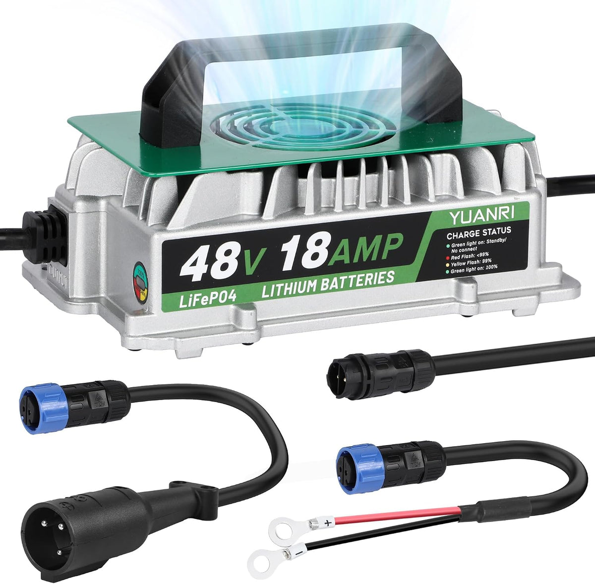 48 Volt LiFePO4 Battery Charger 18A 58.4V Lithium Battery Charger, IP67 Waterproof, 0V Wake Up, Smart 18 AMP LiFePO4 Charger for 58.4V(51.2V) LiFePO4 Batteries for Club Car/Solar/RVs/Golf Cart