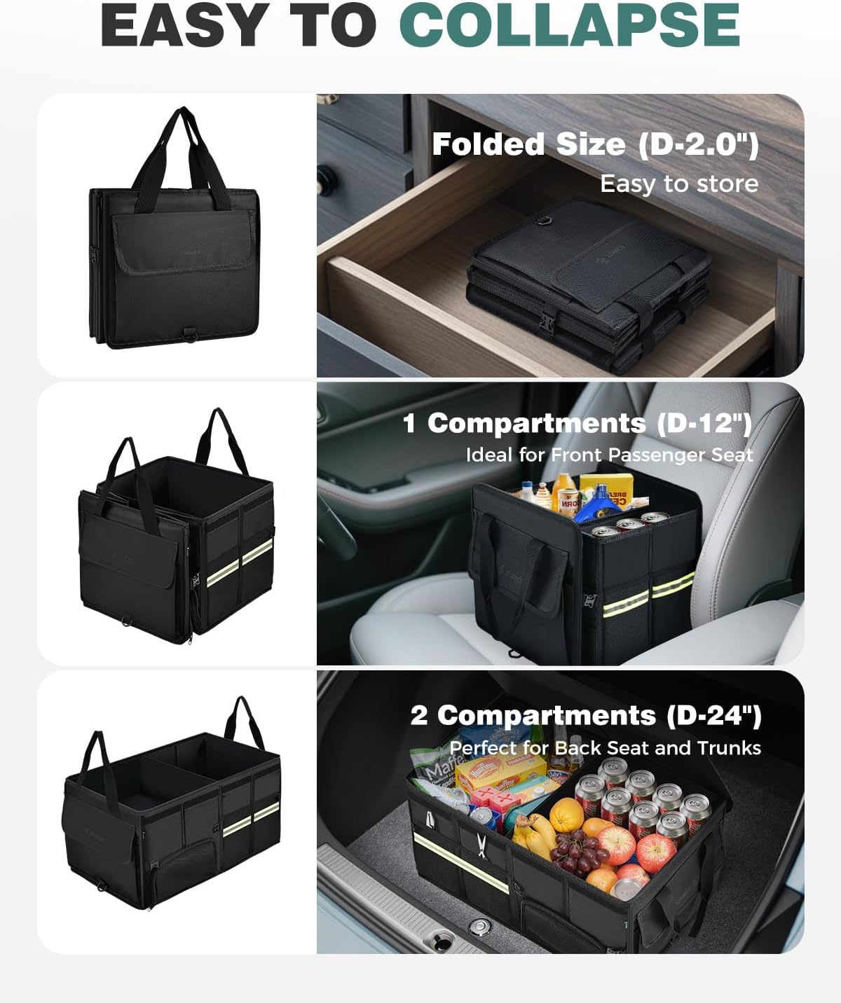FLORICH Trunk Organizer with Breathable Shoe Storage for Suv, Waterproof Car Organizers Collapsible, Large Trunk Organizer Back Seat Storage for Car